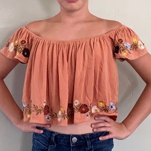 Forever 21, cropped floral embroidered blouse